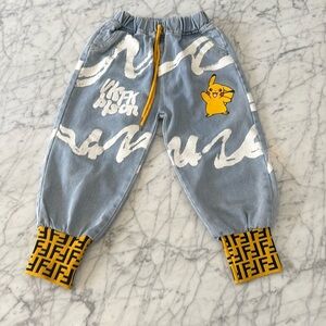 Boys Youth Sz 5/6 Pikachu Denim Joggers Street Wear
